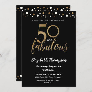 Invitation 50 et fabuleux anniversaire Gold et Black Confetti