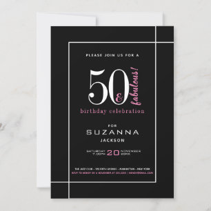Invitation 50 et fabuleux anniversaire moderne noir et rose