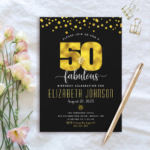 Invitation 50 et fabuleux anniversaire noir confetti points