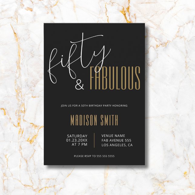 Invitation 50 et fabuleux Black and Gold 50e anniversaire (50 and Fabulous Black and Gold 50th Birthday Invitation)