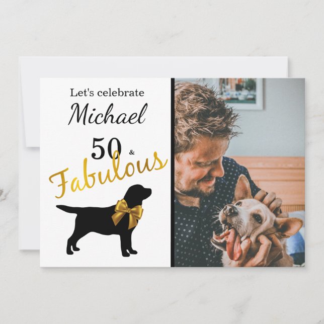 Invitation 50 et fabuleux - Black & Gold - Black Lab Dog (Devant)