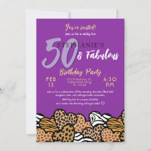 Invitation 50 et fabuleux coeur sauvage pourpre cinquante ann