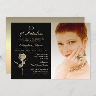 Invitation 50 et fabuleux, Elegant Black Gold Floral Photo