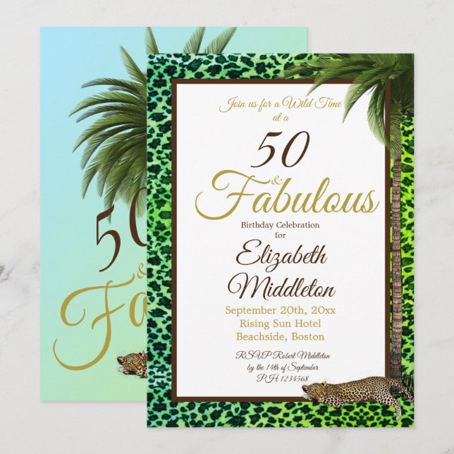 Invitation 50 et fabuleux Empreinte de léopard Palm Wild Birt (Devant / Derrière)