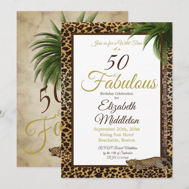 Invitation 50 et fabuleux Empreinte de léopard Palm Wild Birt (Devant / Derrière)
