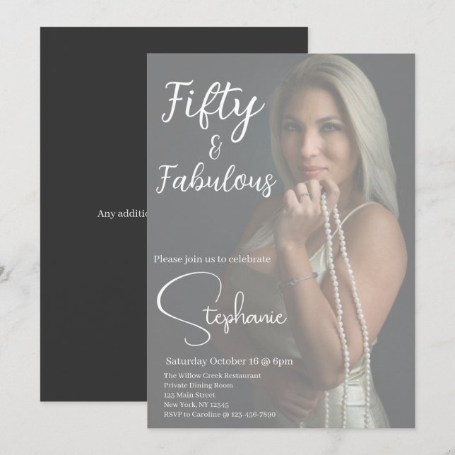 Invitation 50 et Fabuleux | Fête d'anniversaire 50 ans Blanc (Devant / Derrière)
