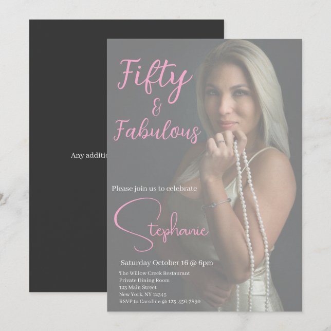 Invitation 50 et Fabuleux | Fête d'anniversaire 50 ans Rose (Devant / Derrière)