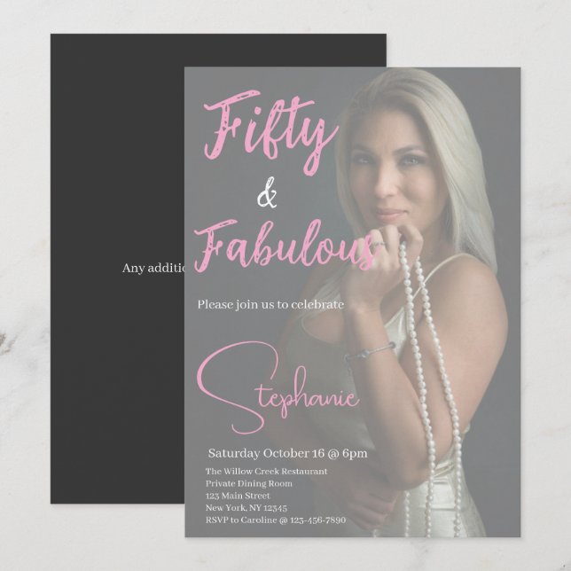 Invitation 50 et Fabuleux | Fête d'anniversaire 50 ans Rose (Devant / Derrière)