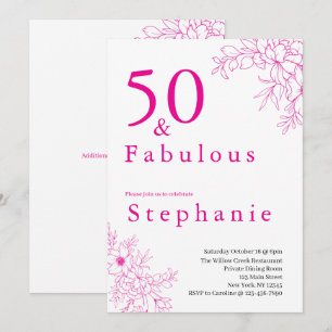 Invitation 50 et Fabuleux   Fête d'anniversaire 50 ans Rose