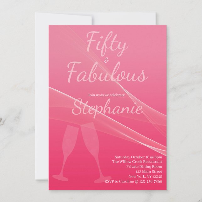 Invitation 50 et Fabuleux | Fête d'anniversaire 50 ans Rose (Devant)