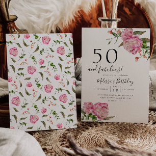 Invitation 50 et fabuleux fête d'anniversaire rose floral