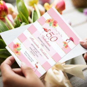 Invitation 50 et fabuleux Flamants roses Tropical Rose Annive