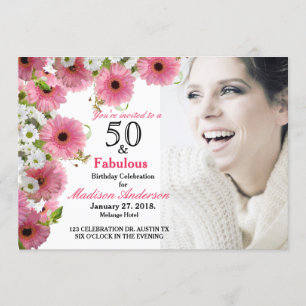 Invitation 50 et fabuleux floral rose  50e anniversaire photo
