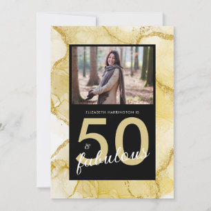 Invitation 50 Et Fabuleux Gold Black Photo Anniversaire