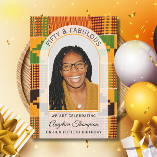 Invitation 50 ET FABULEUX Kente Photo CÉLÉBRATION D'ANNIVERSA