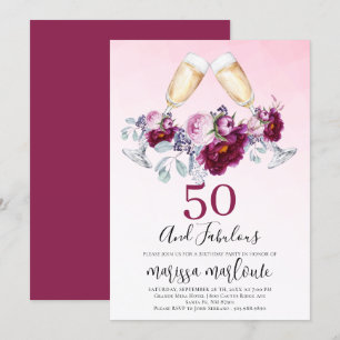 Invitation 50 Et Fabuleux Lunettes De Champagne Floral Annive