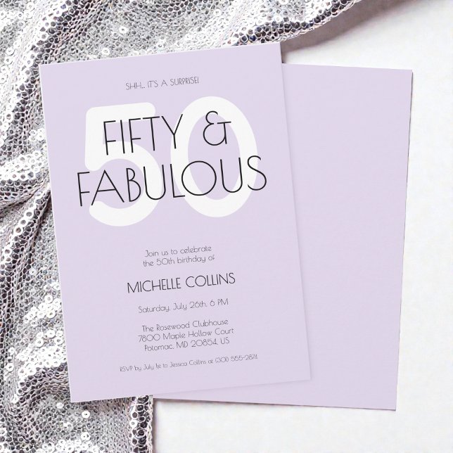 Invitation 50 et fabuleux Moderne Anniversaire des Cinquante  (50 and fabulous Modern Purple Fifty Birthday Party Invitation)