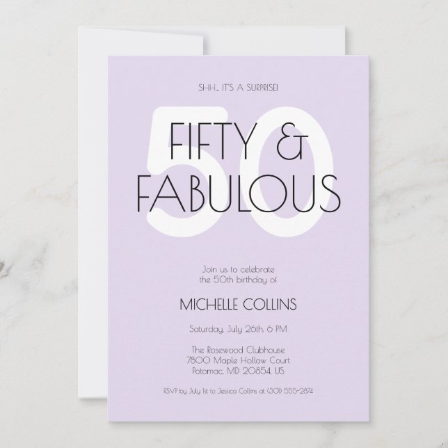Invitation 50 et fabuleux Moderne Purple Cinquante Anniversai (Devant)