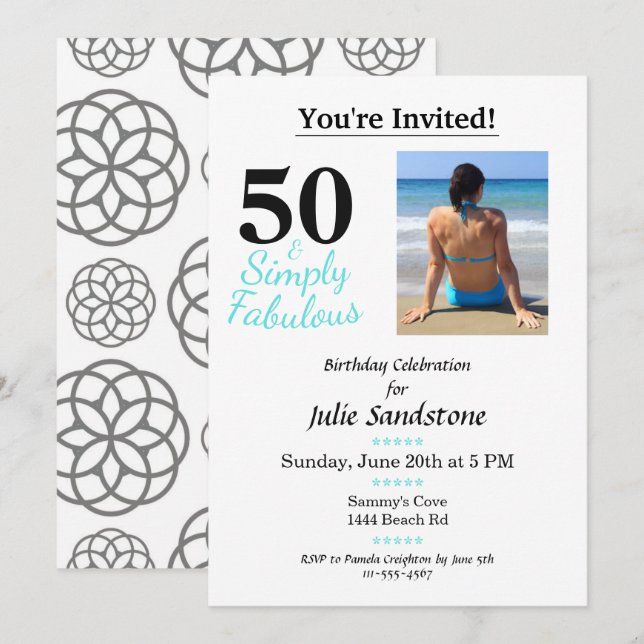 Invitation 50 et fabuleux Photo Anniversaire mignonne (Devant / Derrière)