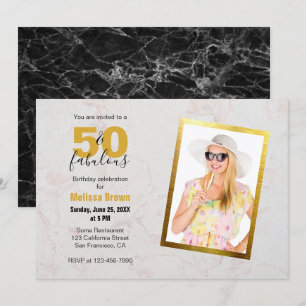 Invitation 50 et fabuleux Photo Marble Or moderne Anniversair