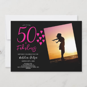 Invitation 50 et fabuleux Photo Pink Black Hearts 50e