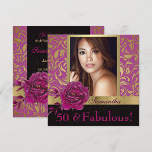 Invitation 50 et fabuleux Purple Gold Damask Photo Anniversai