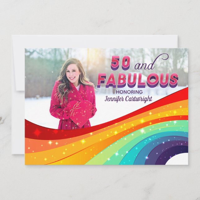 Invitation 50 et fabuleux Rainbow Sparkle Photo Anniversaire (Devant)