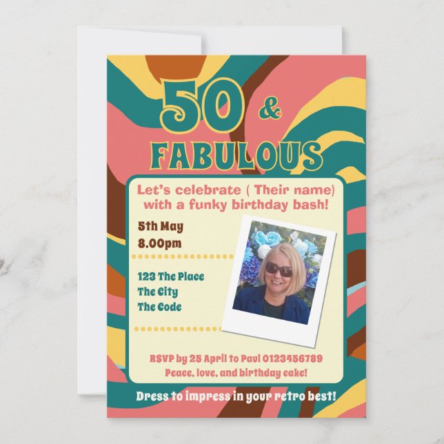 Invitation 50 et Fabuleux rétro style fête d'anniversaire (Devant)