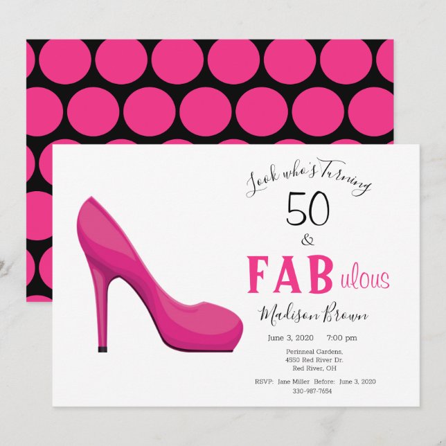 Invitation 50 et fabuleux rose et noir 50e anniversaire (Devant / Derrière)