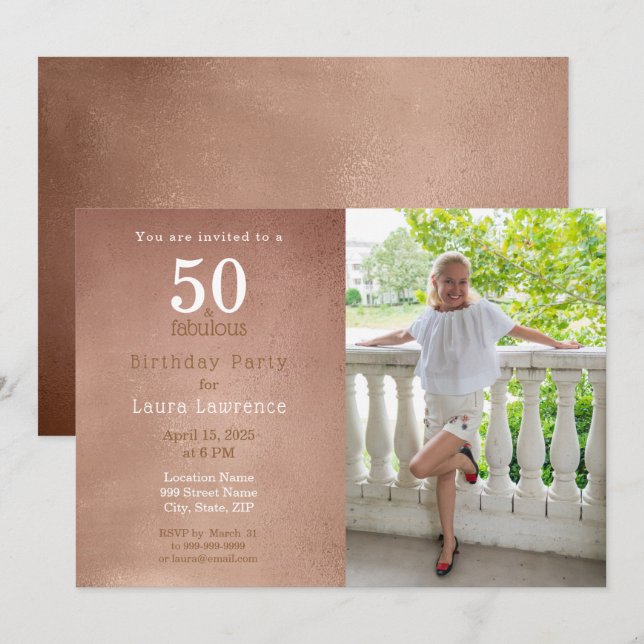 Invitation 50 et fabuleux Rose Gold 50e anniversaire Invitati (Devant / Derrière)