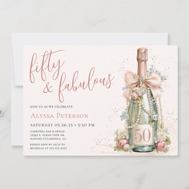 Invitation 50 et Fabuleux Rose Gold Script 50ème Anniversaire (Devant)