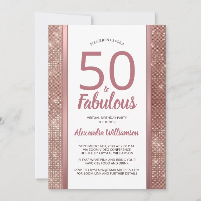 Invitation 50 et fabuleux Rose Gold Virtual 50e anniversaire (Devant)
