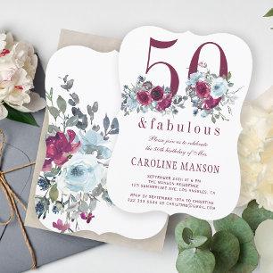 Invitation 50 et fabuleux rouge bordeaux floral 50e anniversa