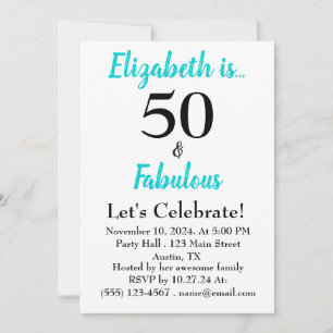 Invitation 50 et Fabuleux Turquoise fête d'anniversaire