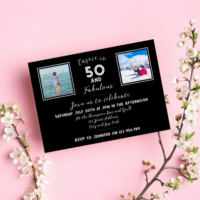 Invitation 50 et fabuleux Typographie moderne noir et blanc (Créateur téléchargé)