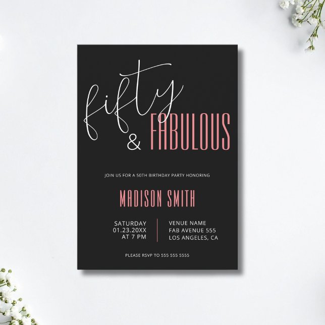 Invitation 50 et Fabulous Black and Pink 50e anniversaire (50 and Fabulous Black and Pink 50th Birthday Invitation)