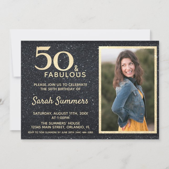 Invitation 50 et Fabulous Black Gold Parties scintillant Anni (Devant)