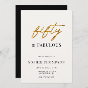 Invitation 50 et Fabulous Black White Or moderne Anniversaire
