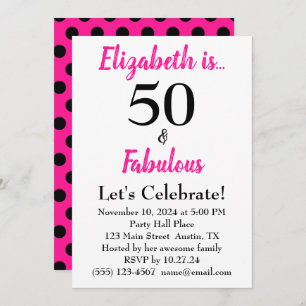 Invitation 50 et Fabulous Bold rose avec Pois noirs
