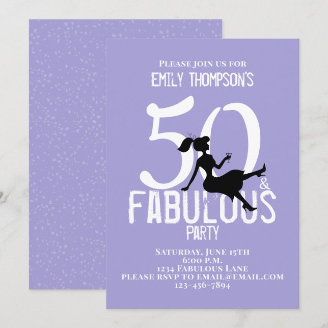 Invitation 50 et Fabulous Chic mignonne Party fille Silhouett (Devant / Derrière)