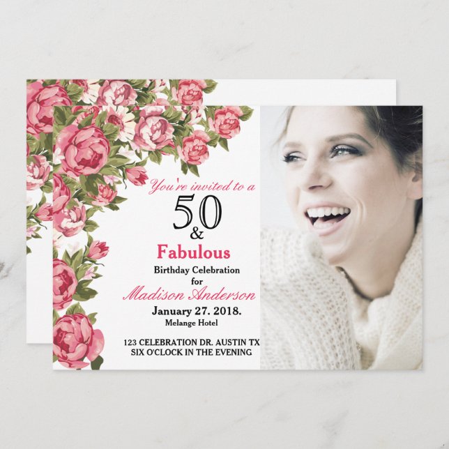 Invitation 50 et Fabulous Floral | 50e anniversaire Invitatio (Devant / Derrière)