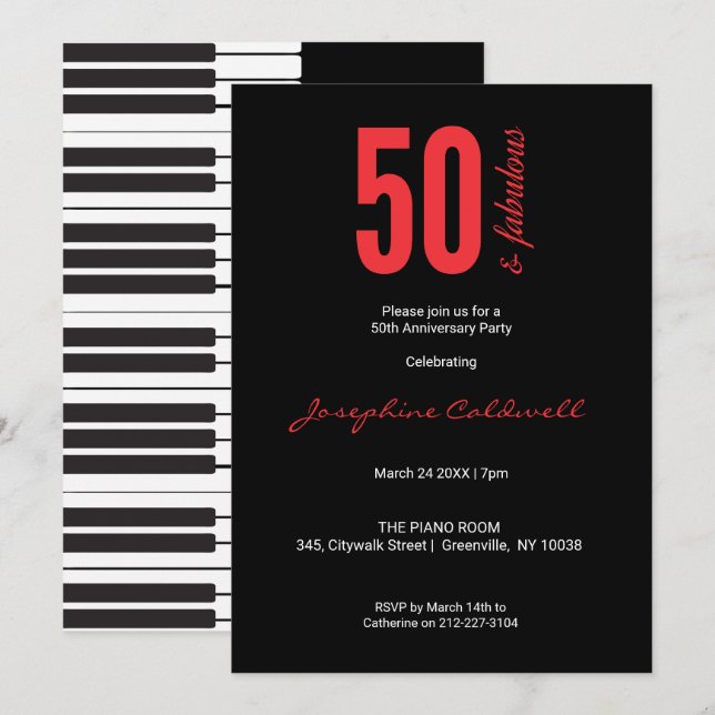Invitation 50 et Fabulous Fun Red & Black Anniversaire (Devant / Derrière)