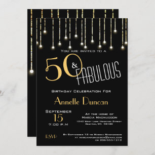 Invitation 50 et Fabulous Gold Black Lights fête d'anniversai
