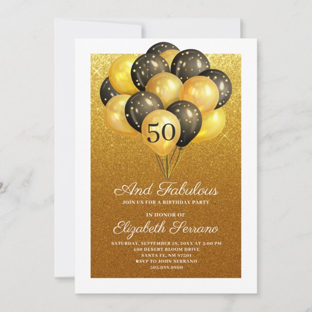 Invitation 50 Et Fabulous Gold Parties scintillant Black Ball (Devant)