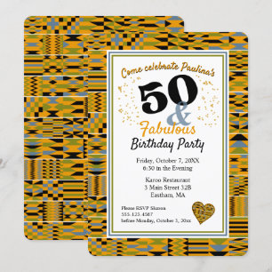 Invitation 50 et Fabulous Golden Kente fête d'anniversaire