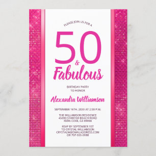 Invitation 50 et Fabulous Hot Pink Glam 50e fête d'anniversai