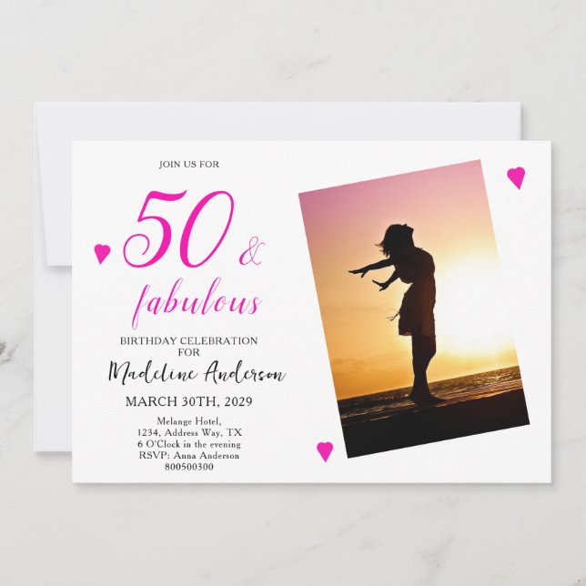 Invitation 50 et Fabulous Pink Photo fête de 50e anniversaire (Devant)