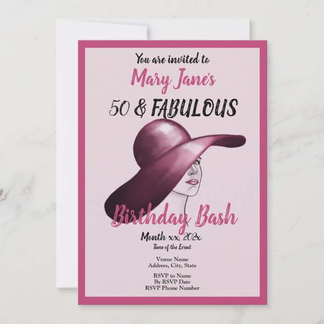 Invitation 50 et Fabulous rose Anniversaire Bash (Devant)