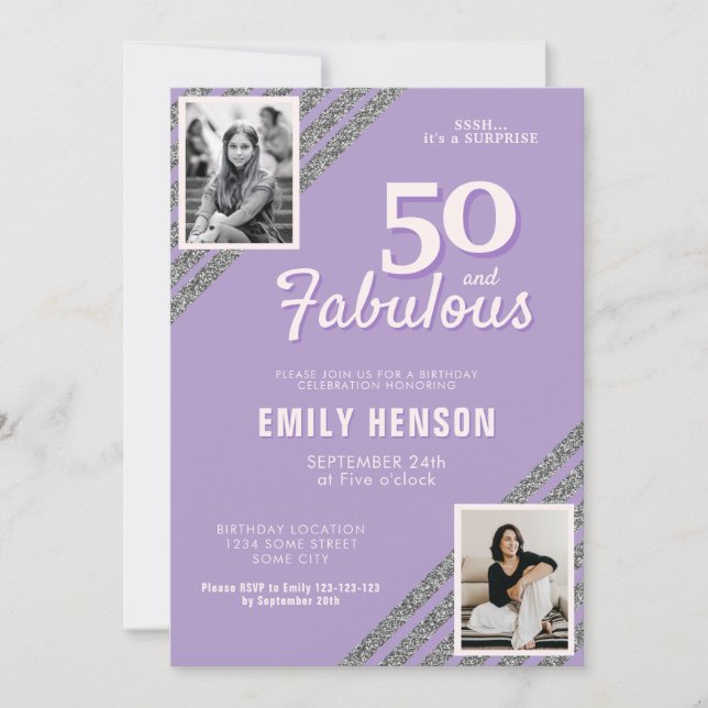 Invitation 50 et Fabulous Silver Parties scintillant 2 Photo  (Devant)
