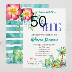 Invitation 50 et fête d'anniversaire florale tropicale